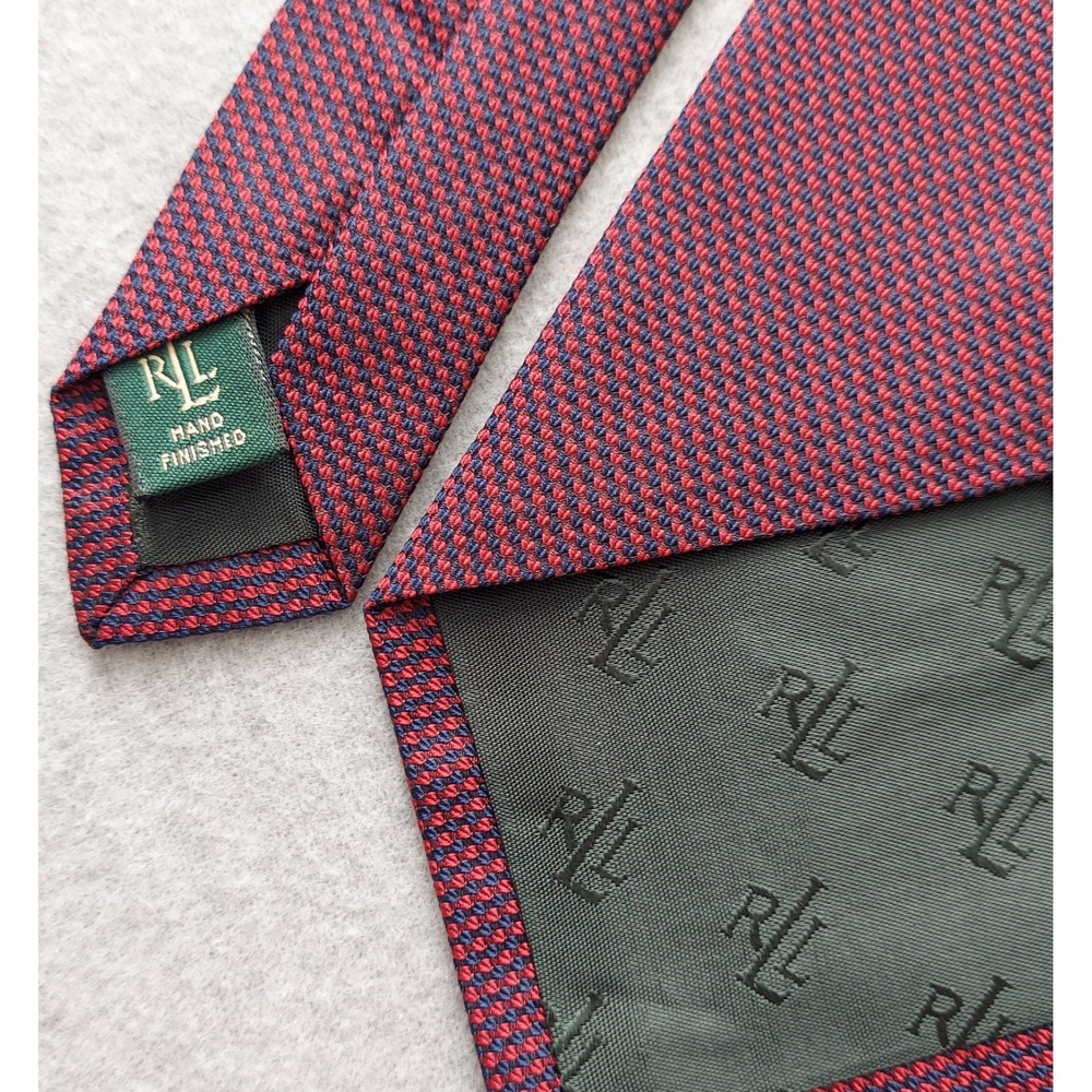 Lauren Ralph Lauren Silk Tie Mens 56.5" Burgundy Navy Geometric Classic Preppy